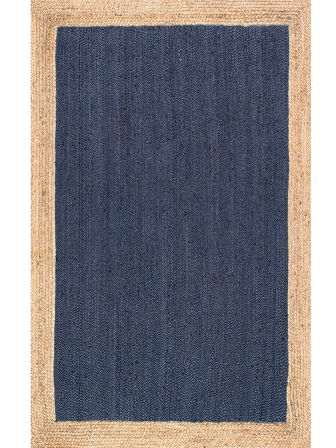 Alfombra india hecha a mano de yute natural, color azul marino, alfombra para exteriores, tamaño de la alfombra: 60 cm x 150 cm