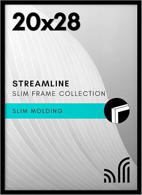 Americanflat 20x28 Picture Frame with Polished Plexiglass - Streamline Collection - Thin Border Picture Frame for Wall Display - Hanging Hardware Included - Black
