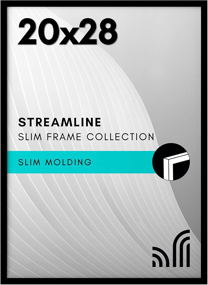 Americanflat 20x28 Picture Frame with Polished Plexiglass - Streamline Collection - Thin Border Picture Frame for Wall Display - Hanging Hardware Included - Black