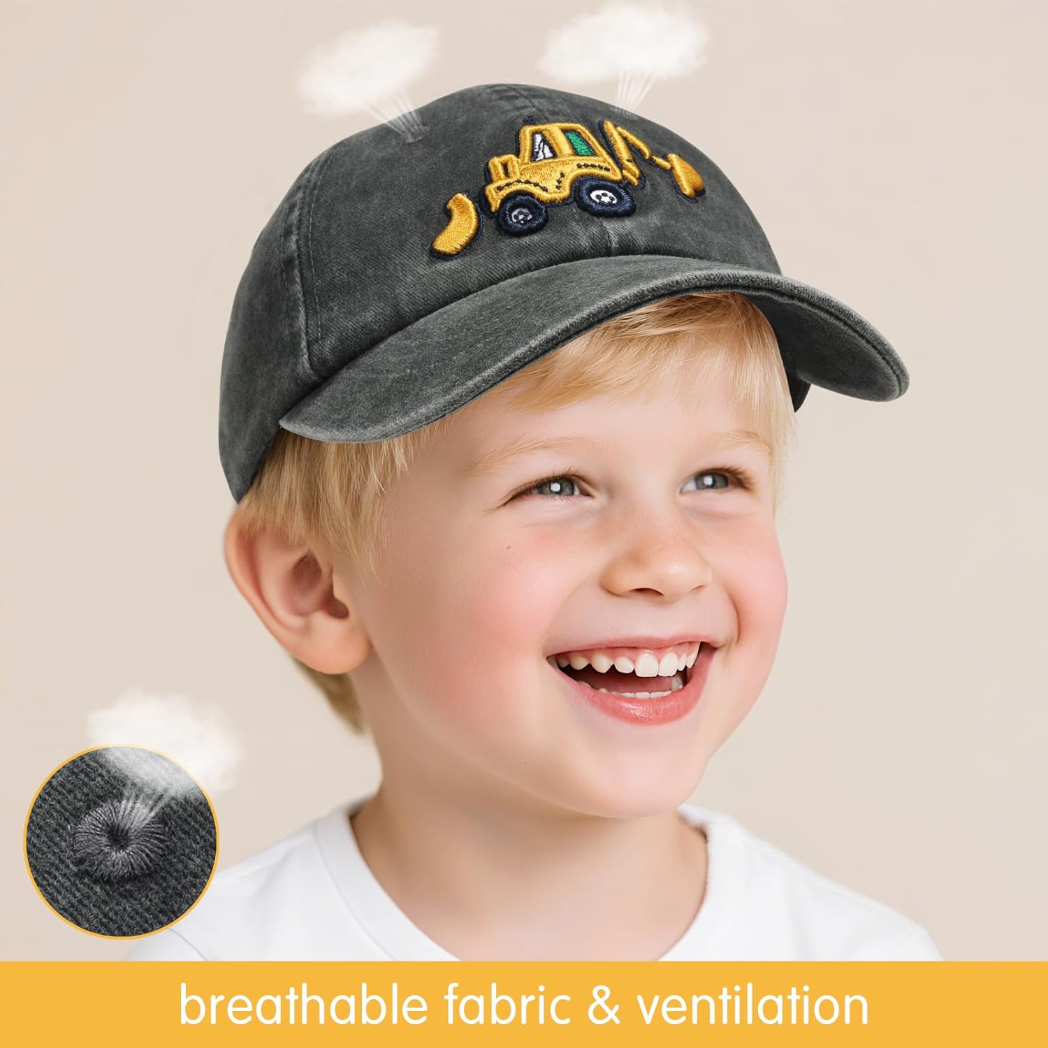 Embroidery Excavator Kids Baseball Cap for Age 2-5,Adjustable Vintage Washed Cotton Toddler Baseball Hat for Boys & Girls - Image 4