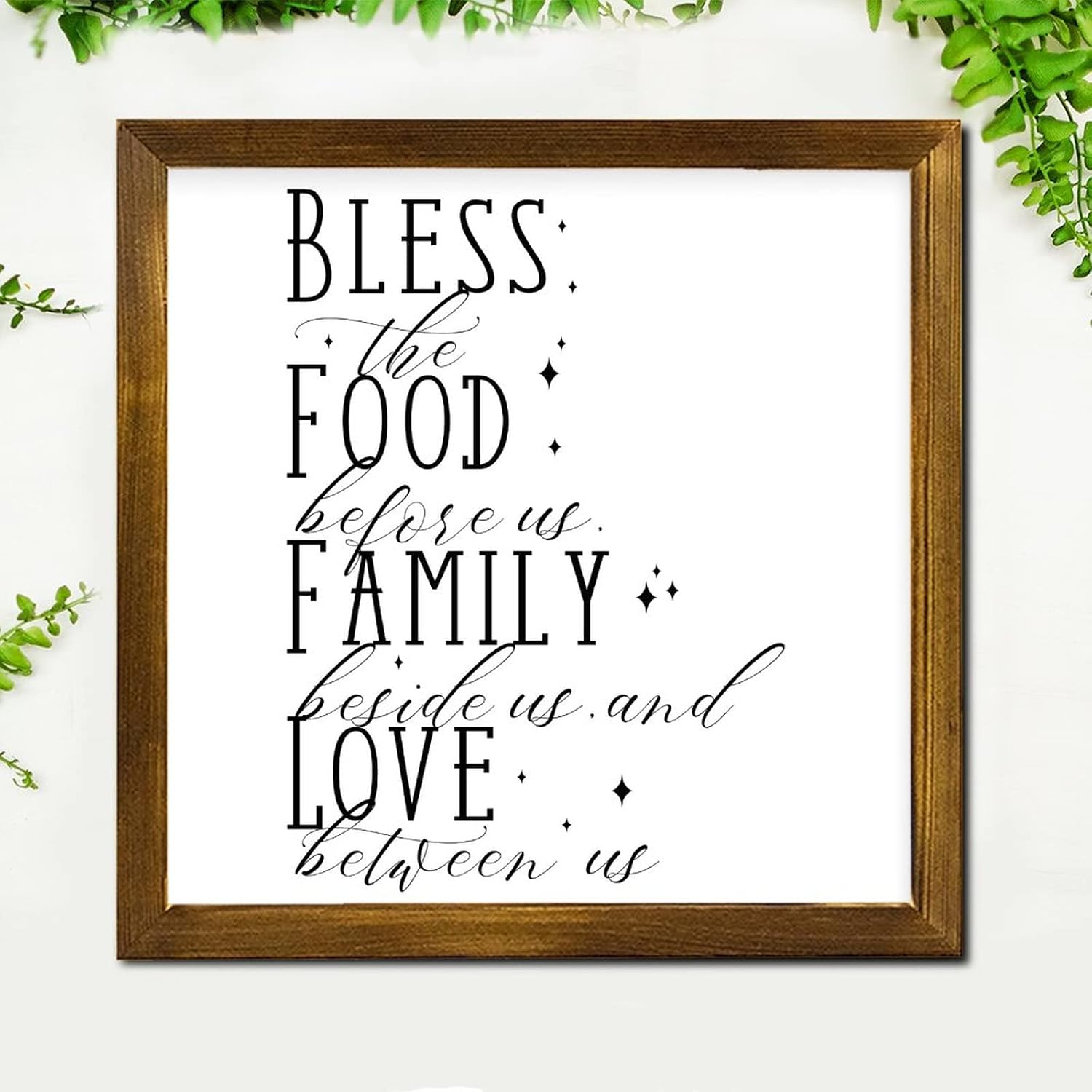 Bless The Food Before Us The Family Beside Us Framed Wood Sign Bible Verse Wall Art Signs Retro Wood Decor Farmhouse Wall Hanging Plaque for Home Restroom Bathroom Toilet Kitchen 12x12 Inch
