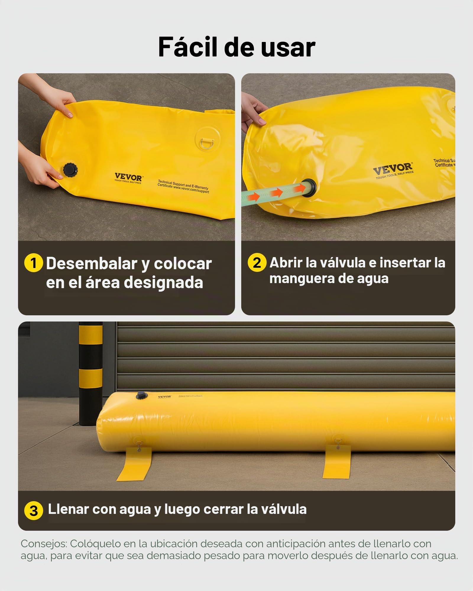 VEVOR Barrera Antiinundaciones, Bolsas contra Inundaciones Alternativas al Saco de Arena, Barrera contra Inundaciones de PVC Reutilizable, para Puerta de Garaje