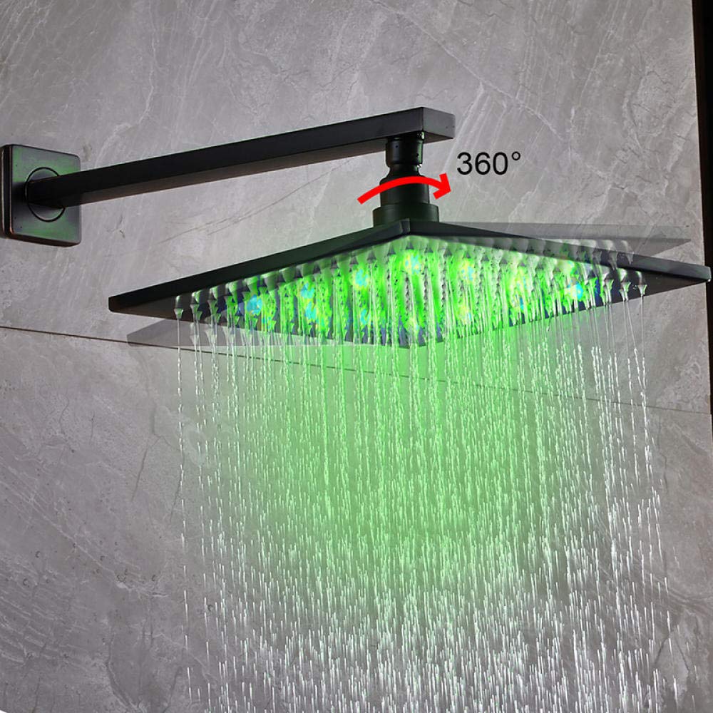 Huin Grifo de ducha LED Cabezal de lluvia de latón negro Válvula mezcladora fría caliente Grifo mezclador de baño Grifos de bronce