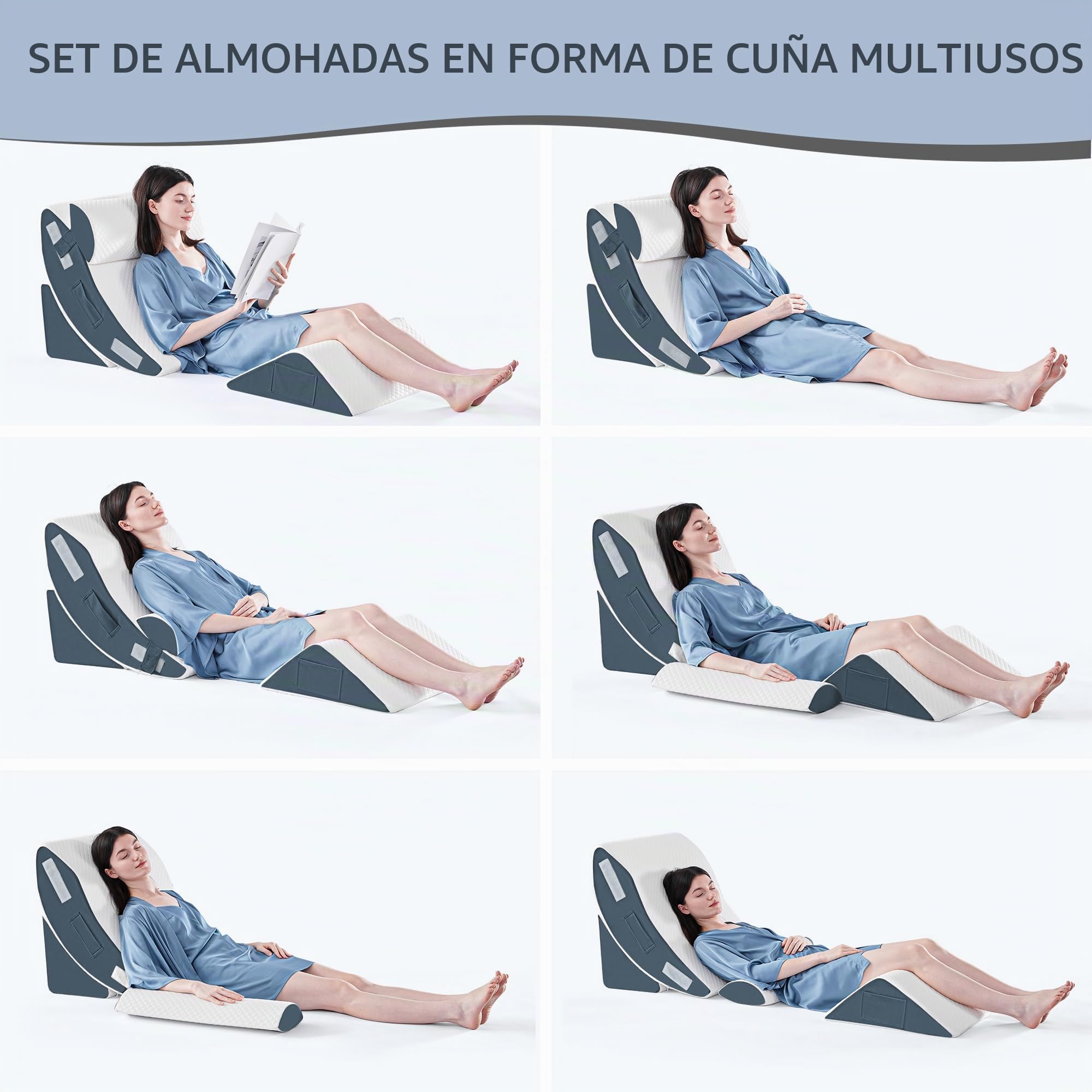 Juego de 4 almohadas ortopédicas de cuña de cama para dormir, cojín de espuma de cirugía para cuerpo, espalda y piernas, alivio del dolor, triángulo ajustable almohada de apoyo con reflujo ácido
