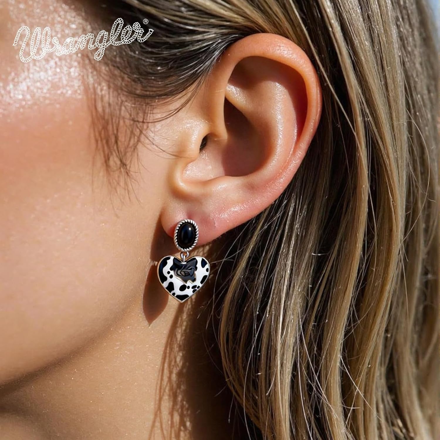 Wrangler Western Heart Drop Dangle Earrings for Women Statement 14k Gold Turquoise Cow Print Cowgirl Trendy Jewelry - Image 2