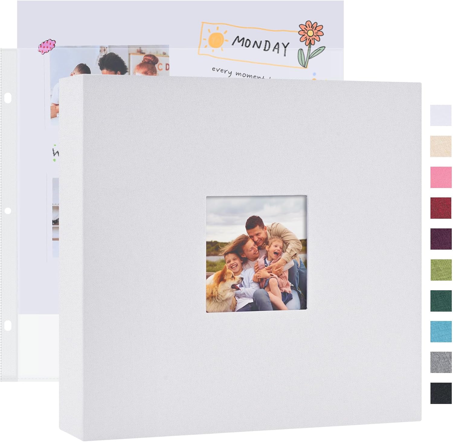 Mublalbum 12x12 Inch DIY Scrapbook Photo Album with 20 Plastic Sleeves 40 Pages Linen Cover 3 Ring Folder Binder for Wedding Baby Family and DIY Projects (White)