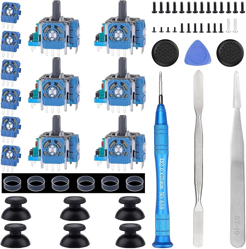 IKPEK Paquete de 6 joysticks analógicos 3D de repuesto para controlador PS5, pieza de joysticks con kit de destornillador de reparación para controlador Playstation 5 DualSense