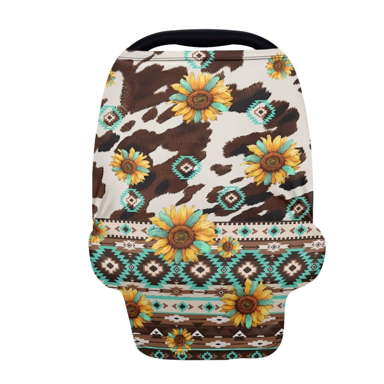 Binienty Aztec Geometric Sunflower Cow Print Baby Car Seat Cover, Stretchy Fabric Carseat Canopies, Multi Use High Chair/Shopping Cart/Stroller Cover