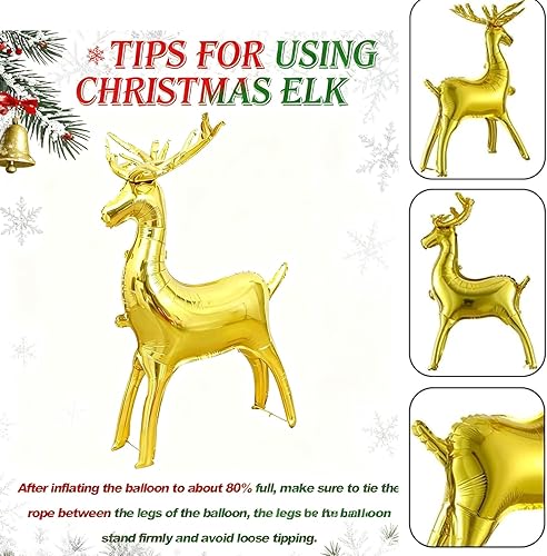 Miniatura 3 de Globos de Navidad, 5 globos de papel de aluminio de Navidad, globos grandes de reno, globos de Mylar de trineo de Papá Noel para vacaciones, juego
