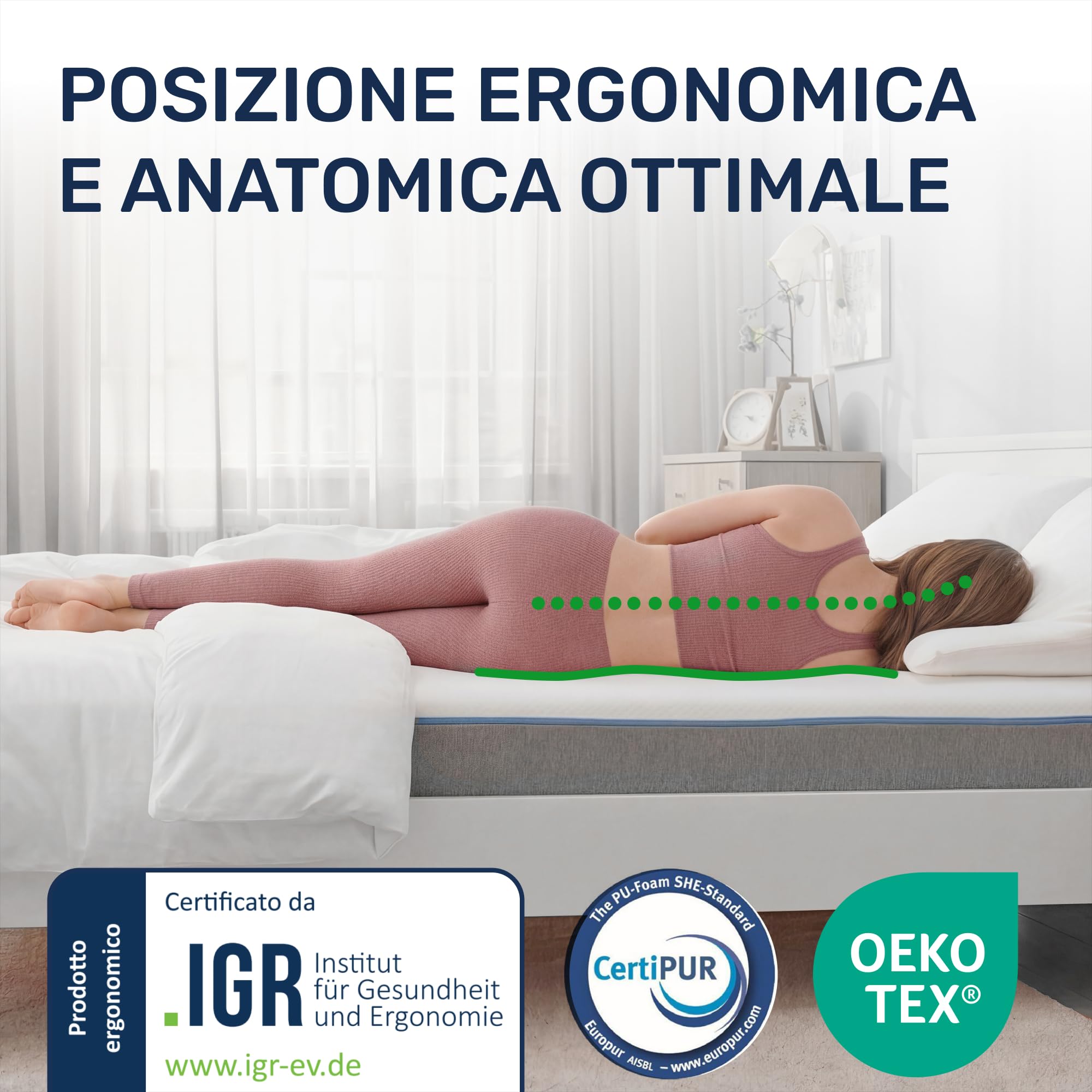 Dailydream Topper matrimoniale piccolo 140x190 cm memory foam, altezza 5 cm, «Edition Aloe Vera, Model M », Topper per materasso, divano letto o letto da campeggio, Coprimaterasso confortevole