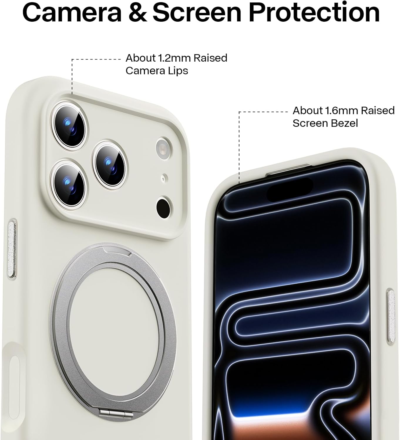 Silicone for iPhone 17 Pro Case, with 360 Spin Mag-Ring Magnetic Holder Stand Compatible with MagSafe and Camera Control, Soft Liquid Silicone Cozy Grip, White