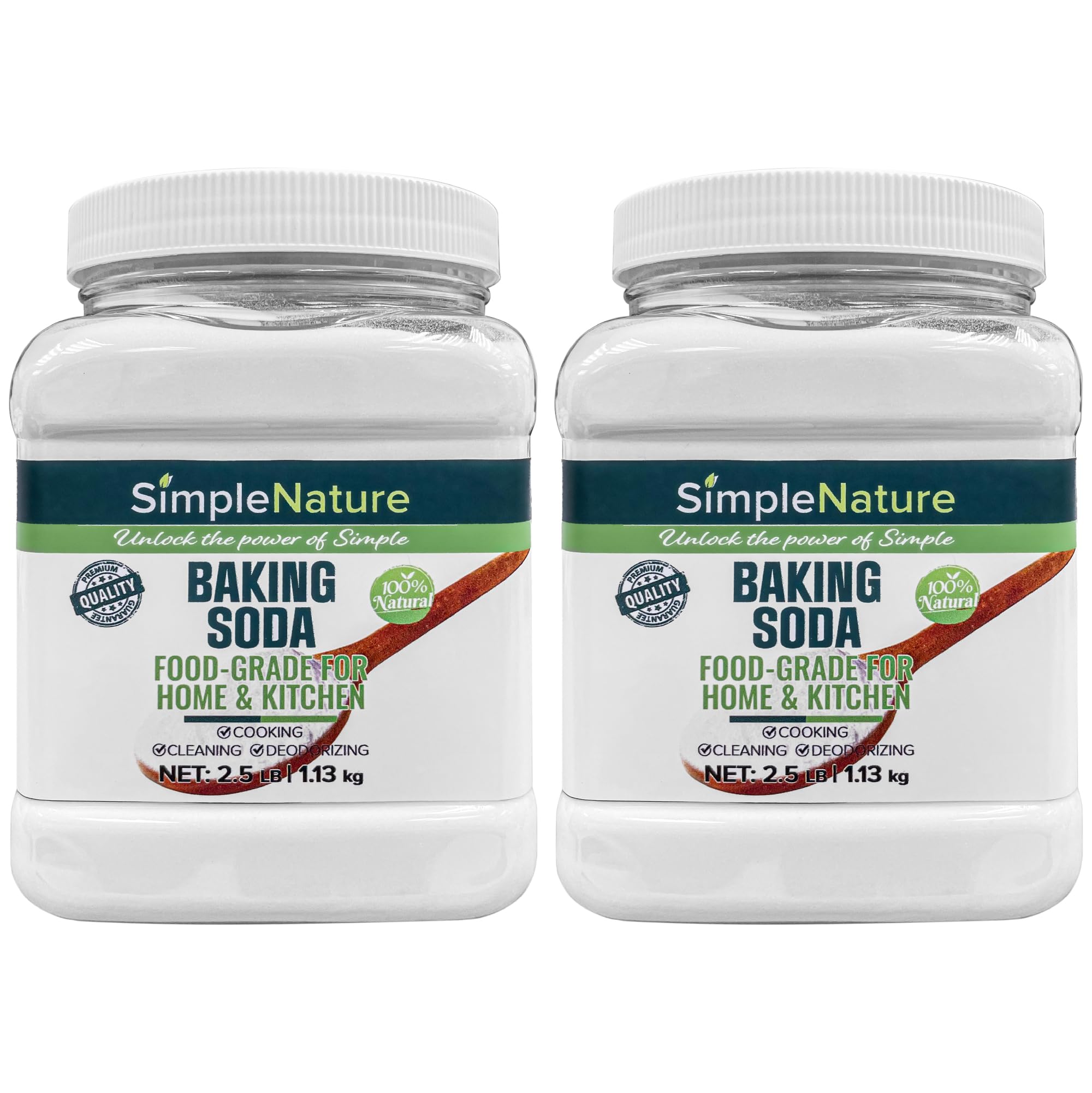 SimpleNatureFood Grade Baking Soda (5 lbs total, 2 pack of 2.5 lbs) - Pure, Aluminum Free Sodium Bicarbonate for Baking, Cleaning, Deodorizing, and Household Use - Made in USA