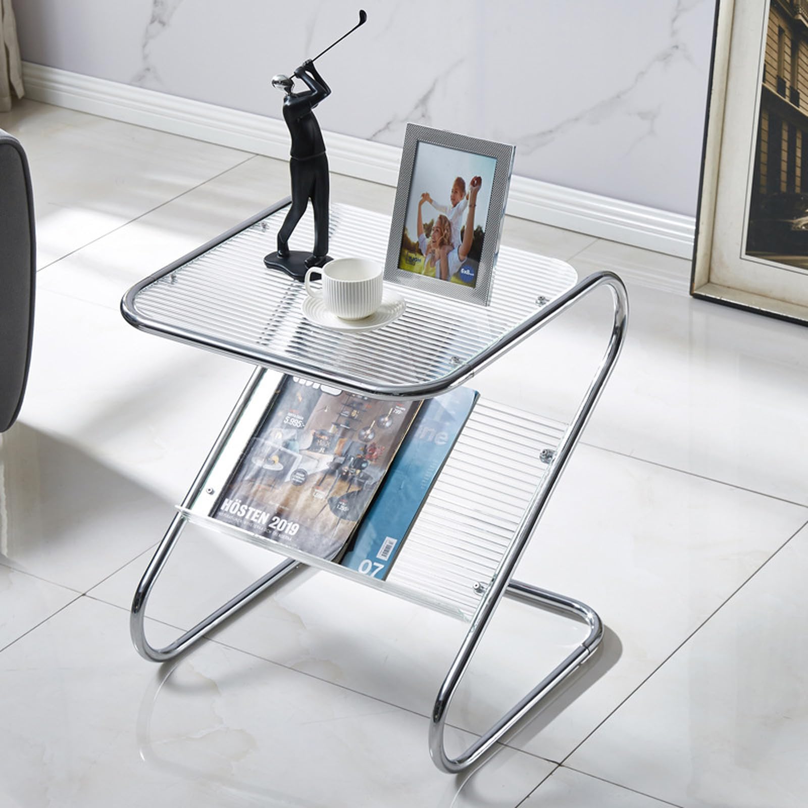 Mesa auxiliar en forma de Z con tapa de cristal de alta resistencia