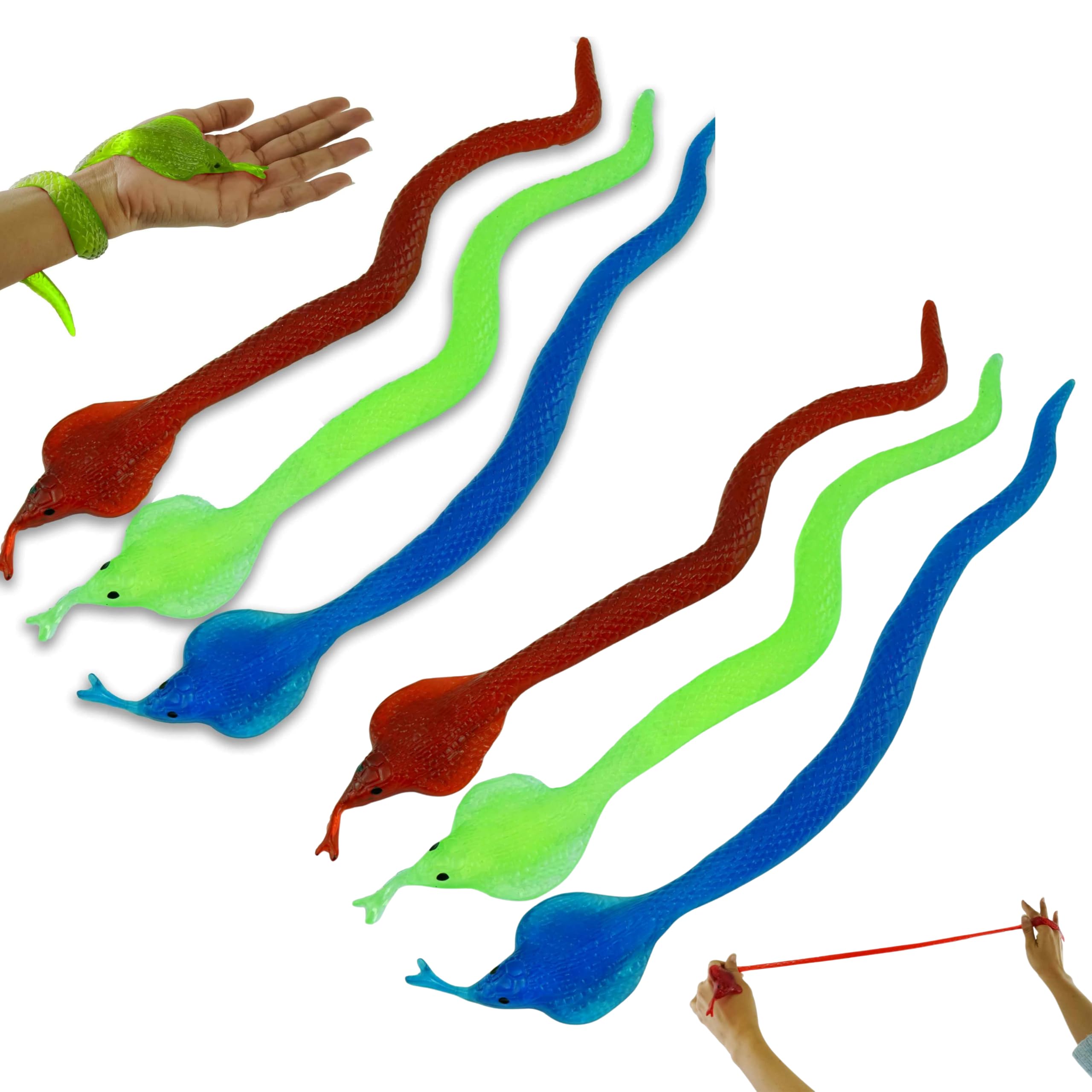 SRV Hub 6x Super Stretchy Rubber Snakes – 40.5cm Realistic Snake Toys for Bathtub, Garden & Summer Fun, Perfect Goodie Bag Stuffers, Classroom Prizes, Birthday Gifts & Sensory Play