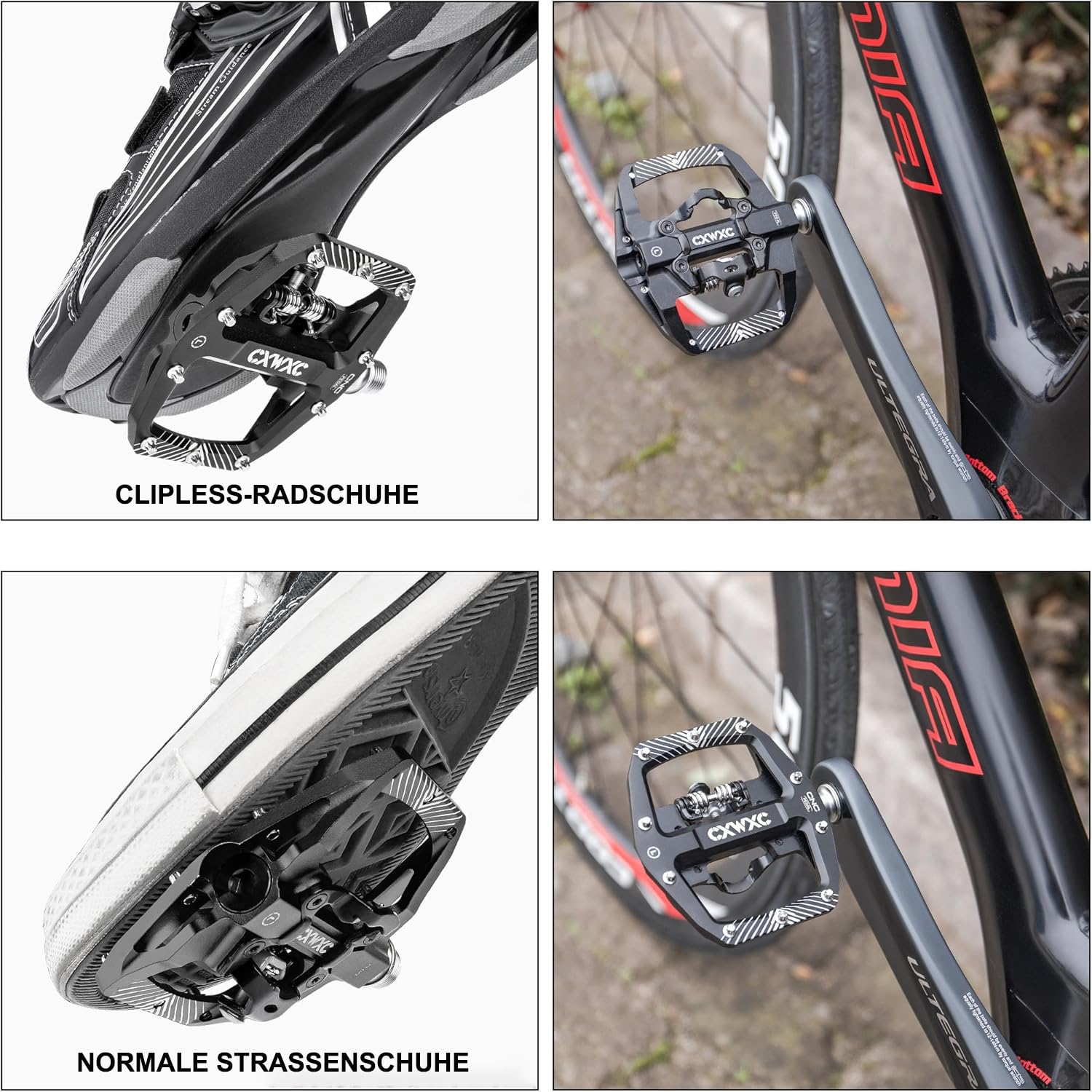 CXWXC Fahrradpedale mit 3 abgedichteten Lagern, klick Pedale 9/16 Zoll Aluminiumlegierung, Anti-Rutsch, breite Plattform, Klickpedale für MTB oder Rennrad