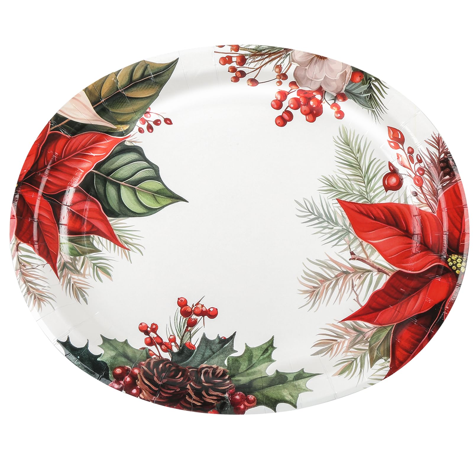 Juego de vajilla ovalada de Pascua de Navidad para 25 invitados, platos y servilletas desechables de papel floral rojo de Navidad, 50 piezas