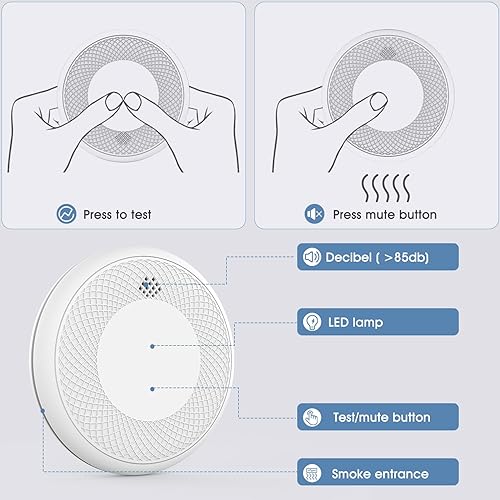 Miniatura 3 de Detector de humo y CO 2 en 1 de 10 años, botón de prueba y alarma fuerte de 85 dB, fácil instalación (paquete de 2)