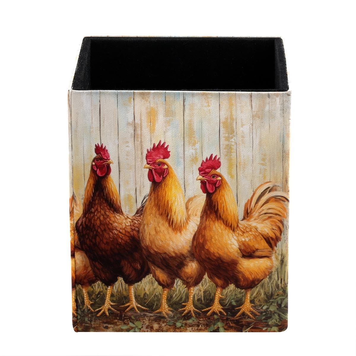 HEOEH Fram Chicken Pen Holder Pen Pot, Square Pencil Cup for Desk