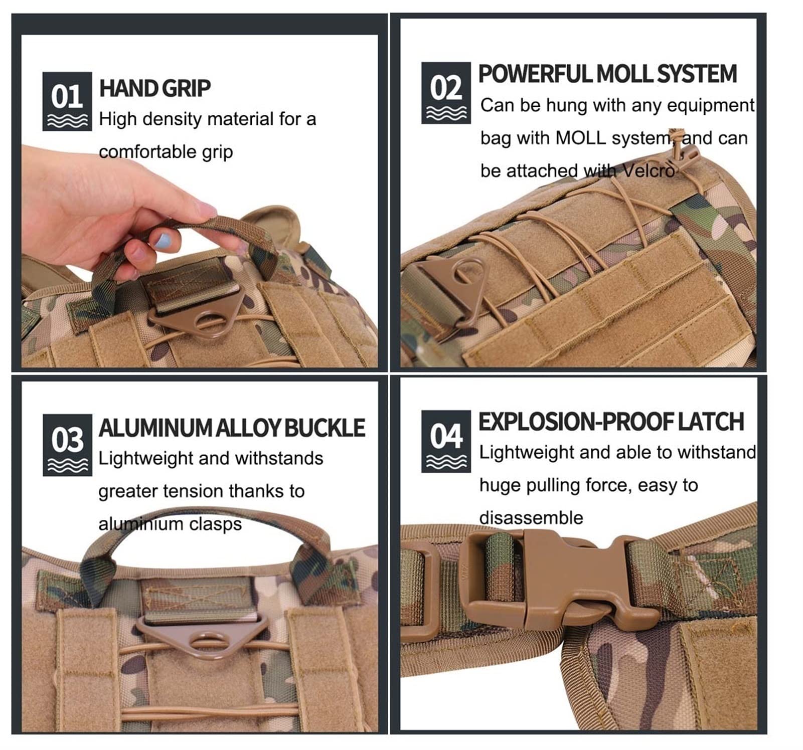 Arnés Militar Táctico para Perros y Collar para Perros Entrenamiento Arnés de Nylon para Perros con Anillo D y Hebilla para Perros Medianos y Grandes