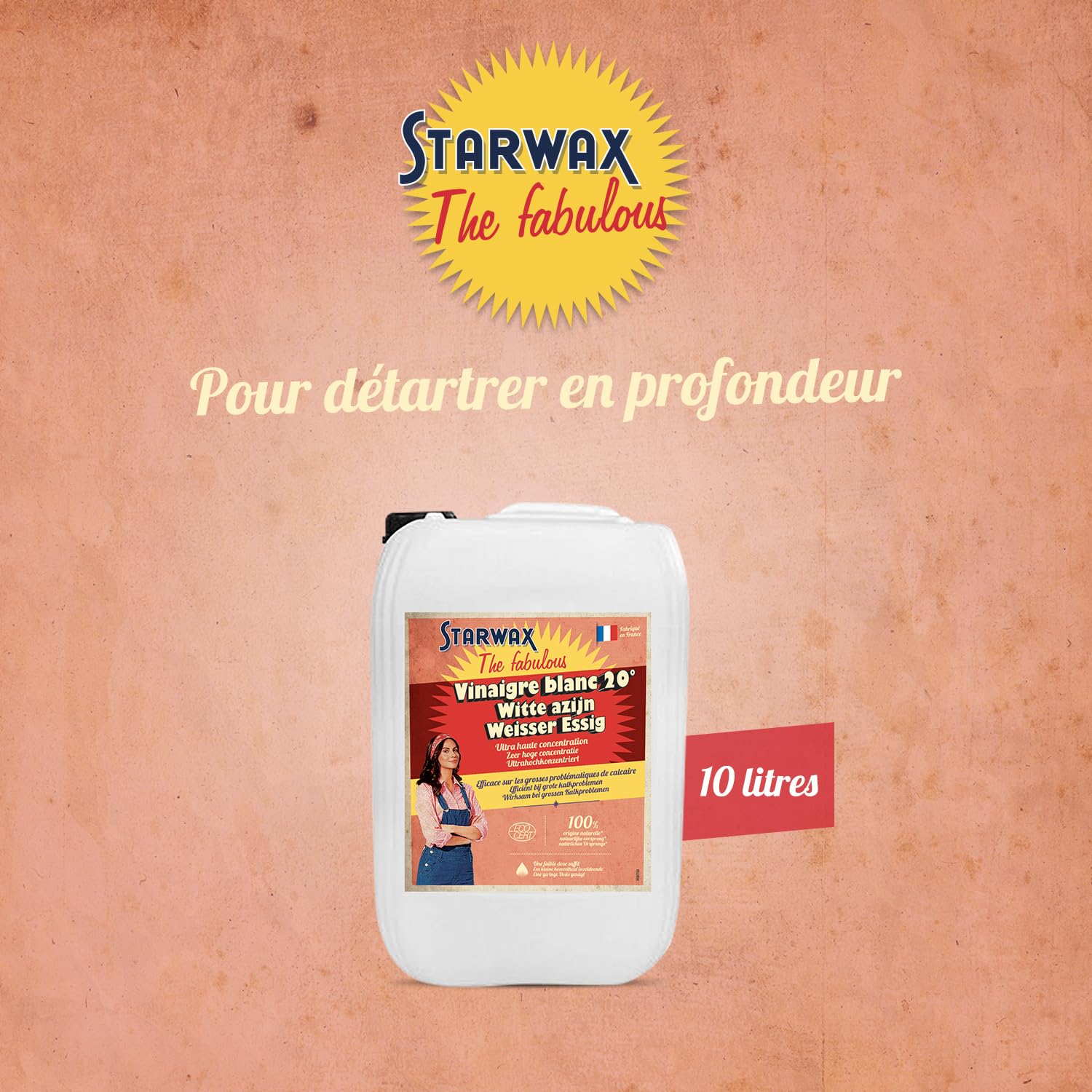 STARWAX FABULOUS Vinaigre blanc ménager 20° 10L | Détartrant surpuissant, robinetterie carrelage paroi de douche et textile, issu de betteraves, fabriqué en France