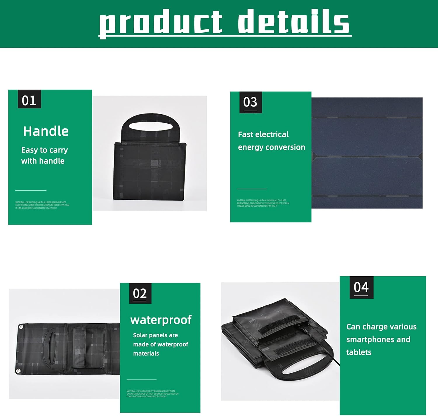 Solar charging bag Smart phone charger IP65 protection Output DC5V 2A USB interface Foldable and easy to carry solar panel