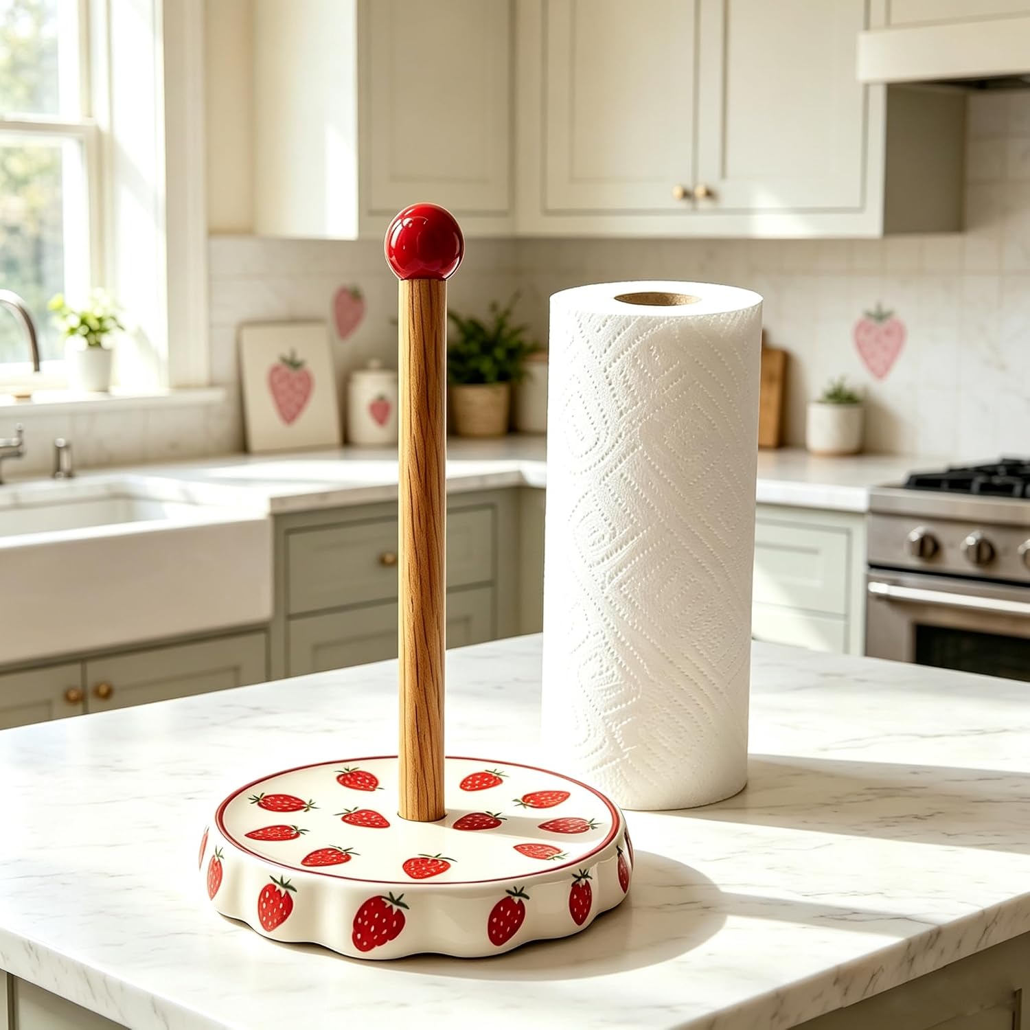 Ceramic Strawberry Paper Towel Holder Countertop Cute Kitchen Accessories