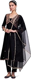 Amazon Brand - Myx Women's Embroidered Anarkali Kurta Pant Set with Organza Dupatta | Salwar Suit (Available in Plus Sizes) Price In India
