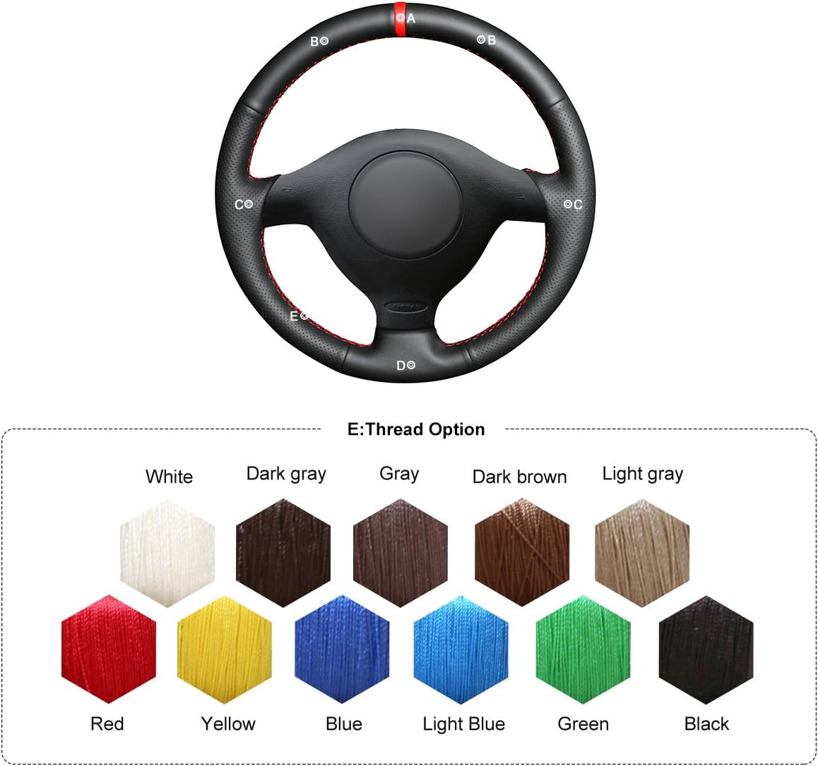 MEWANT Steering Wheel Cover Compatible with Cabrio 2000-2002 / GTI 1999-2005 / Compatible with Jetta (GLI) 2004-2005 Hand-Stitched Steering Wheel Wrap