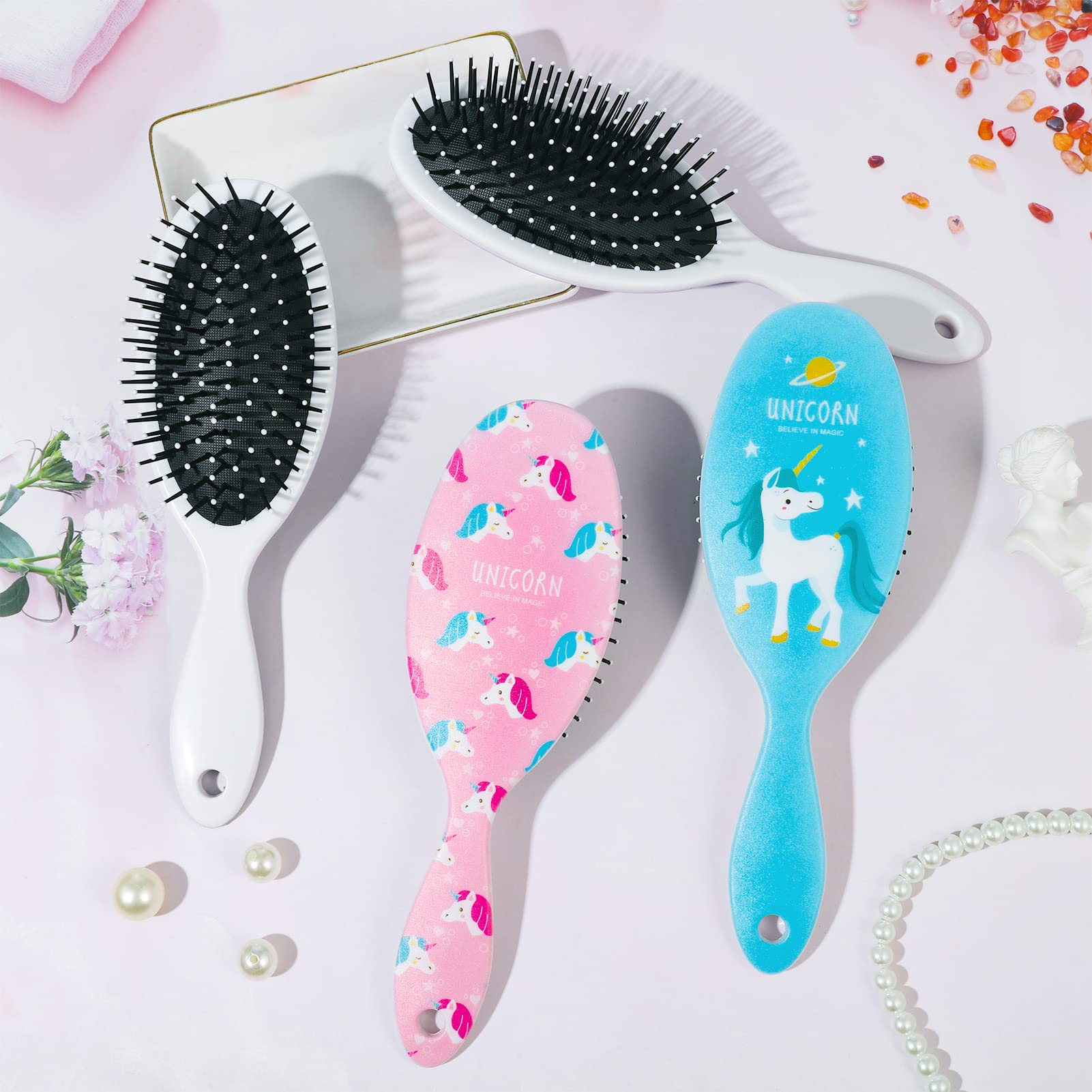 Juego de 4 cepillos de pelo para desenredar, antiestáticos, para masajes, para mujeres y niñas, pelo largo o corto