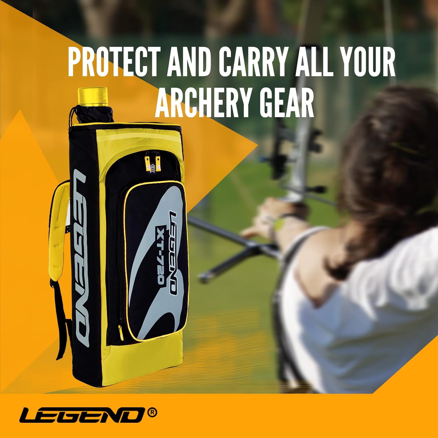 Legend XT720 Takedown Recurve Bow Case - Protective Nylon Archery Backpack Bag, Padded Recurve Bow and Arrow Case for Archery Accessories & Gears with Multiple Pockets, Arrow Tube Included