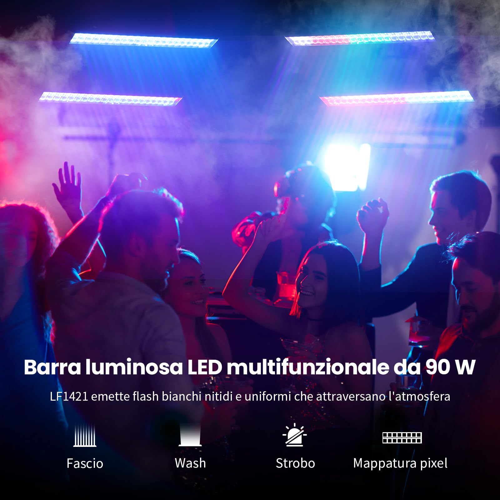 BETOPPER Barra Luce LED 105W RGBW, PAR LED DJ con DMX512, Controllo Audio, Effetti Beam/Wash/Strobe e Mappatura Pixel per Illuminazione Stage, Club, Concerti ed Eventi