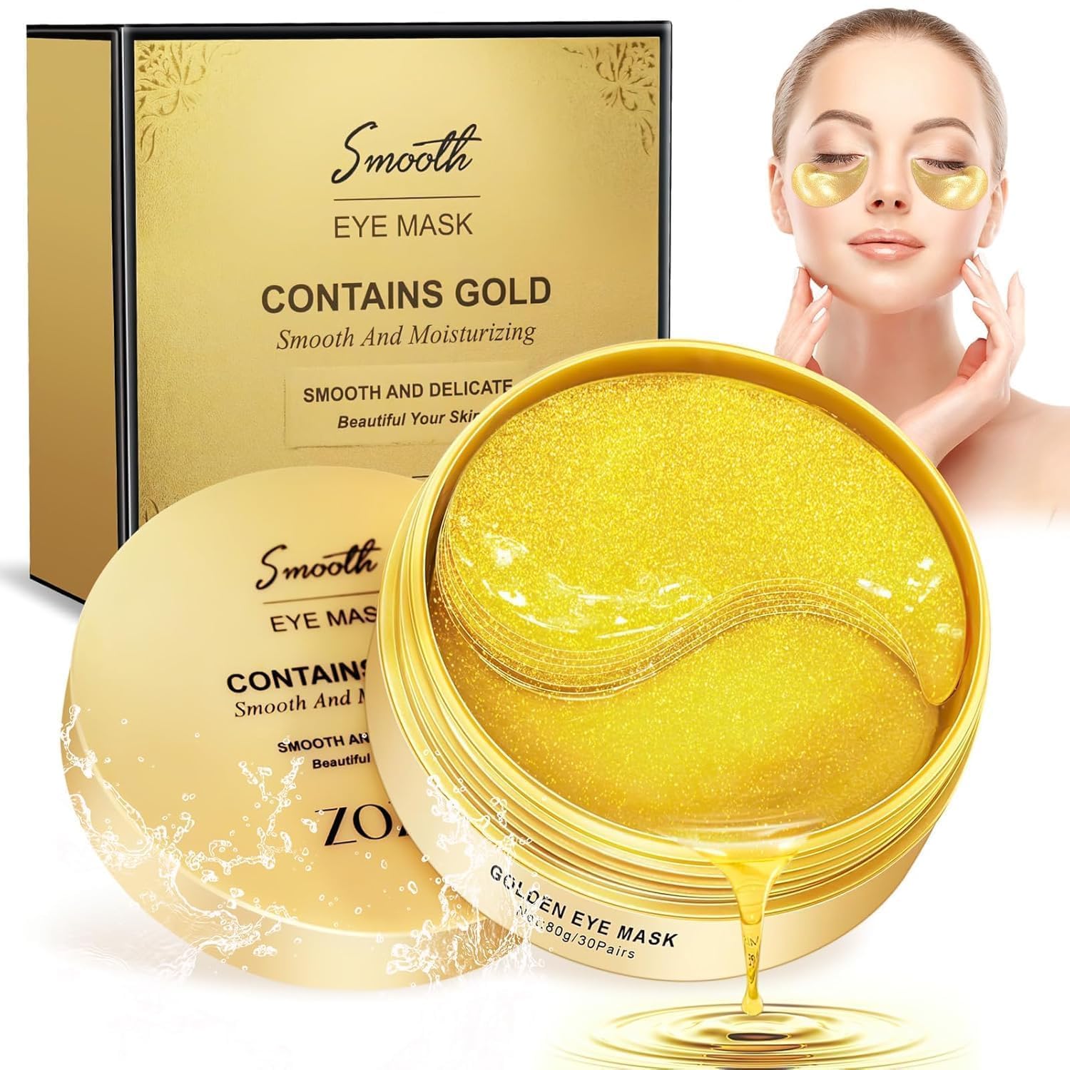 HOSHILA172 24K Gold Anti-Wrinkle Eye Mask For Dark Circles & Puffiness Reduction | Eye Care Routine | Eye Patch with Caffeine & Hyaluronic Acid | Moisture-Lock Technique For Hydration - 30 Pairs for both Women and Men-picture-20