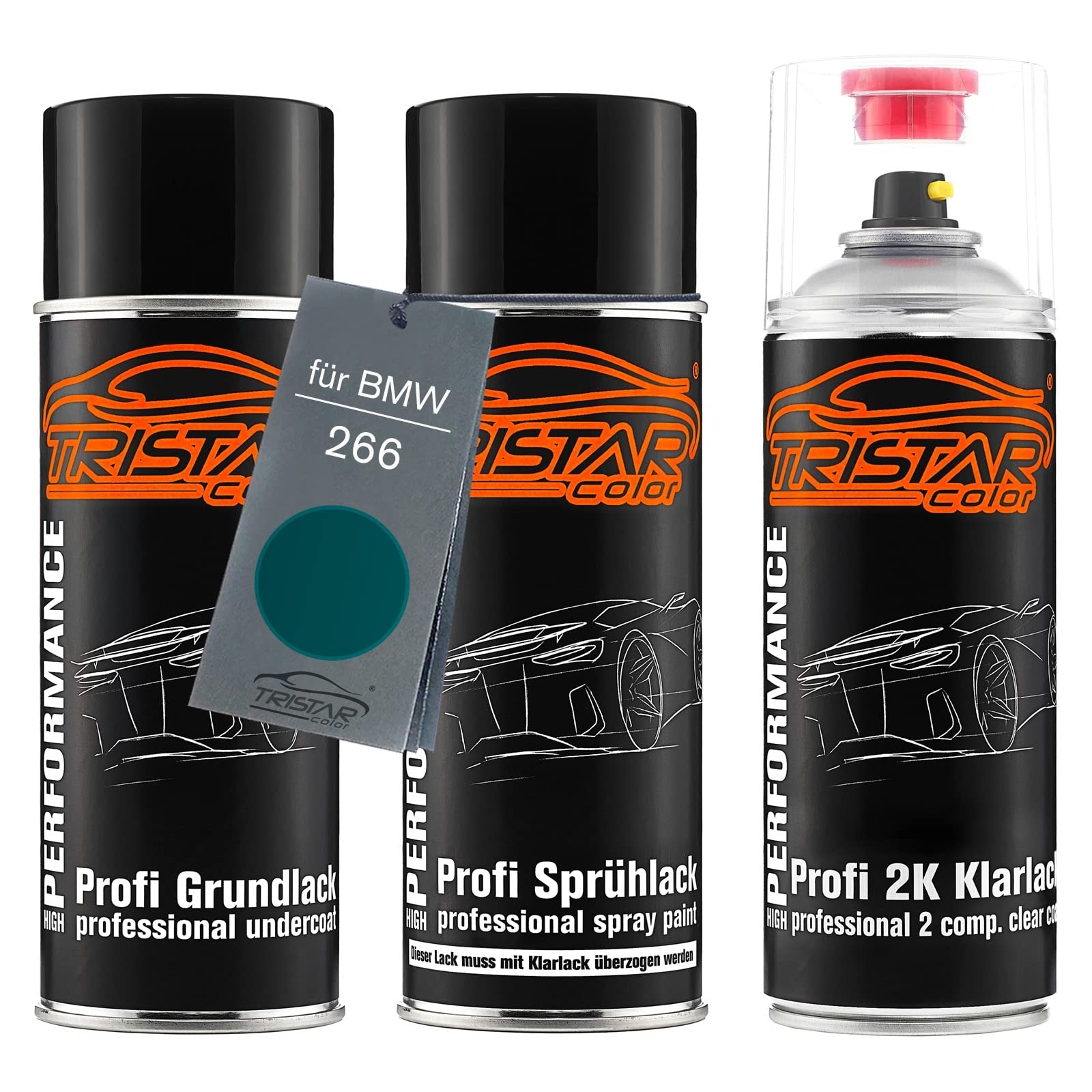 TRISTARcolor Vernice per auto Kit bombolette spray 2K per BMW 266 Lagunengrün Metallic Vernice di fondo vernice di base 2 componenti vernice trasparente bomboletta a spruzzo