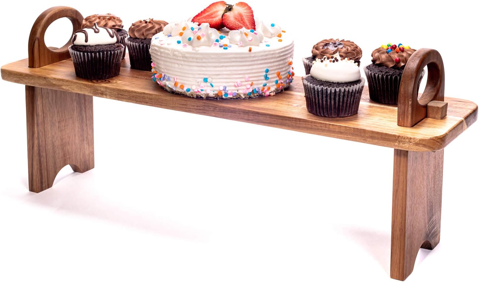 Acacia Wooden Serving Board on Stand – Raised Wood Serving Trays Platter – Home Kitchen Countertop Organizer Shelf & Large Charcuterie Tray for Cheese Party Food 21.5 X 6 x 8.7 inches