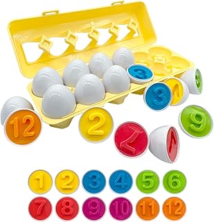 RHYOCIYE Matching Eggs Toddler Shape and Color Matching Toy(12 Eggs), Montessori Eggs Shape Sorter, Educational Fine Motor Skill Easter Egg Set, Sorting Toys for Kids Boy Girl (Number)