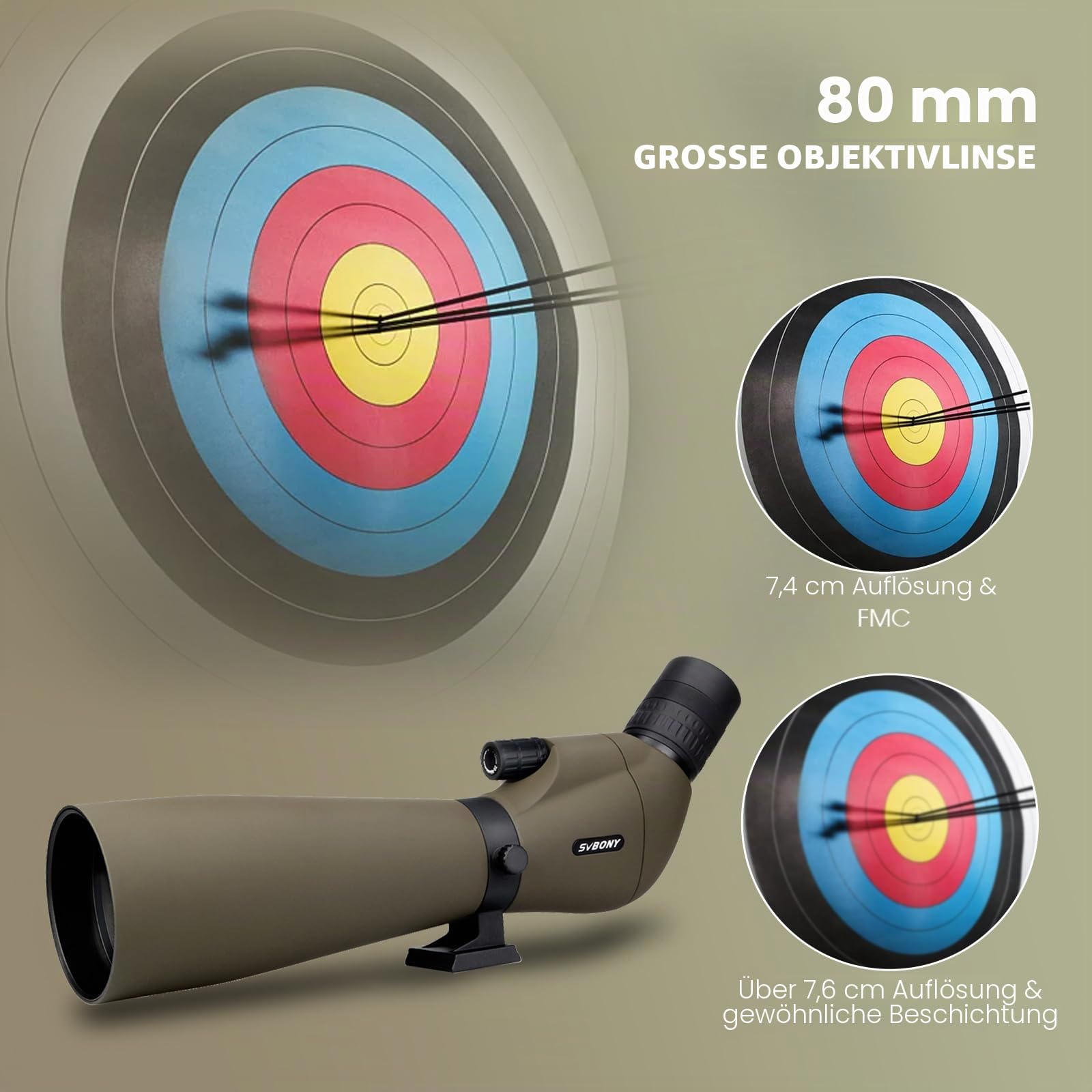 Svbony SV401 Spektiv mit Doppel Stativ, HD 20-60X80 Wasserdichtes Abgewinkeltes Okular Porro Prisma FMC Optik Monokular Spektive Fernrohr für Sportschützen Vogelbeobachtung
