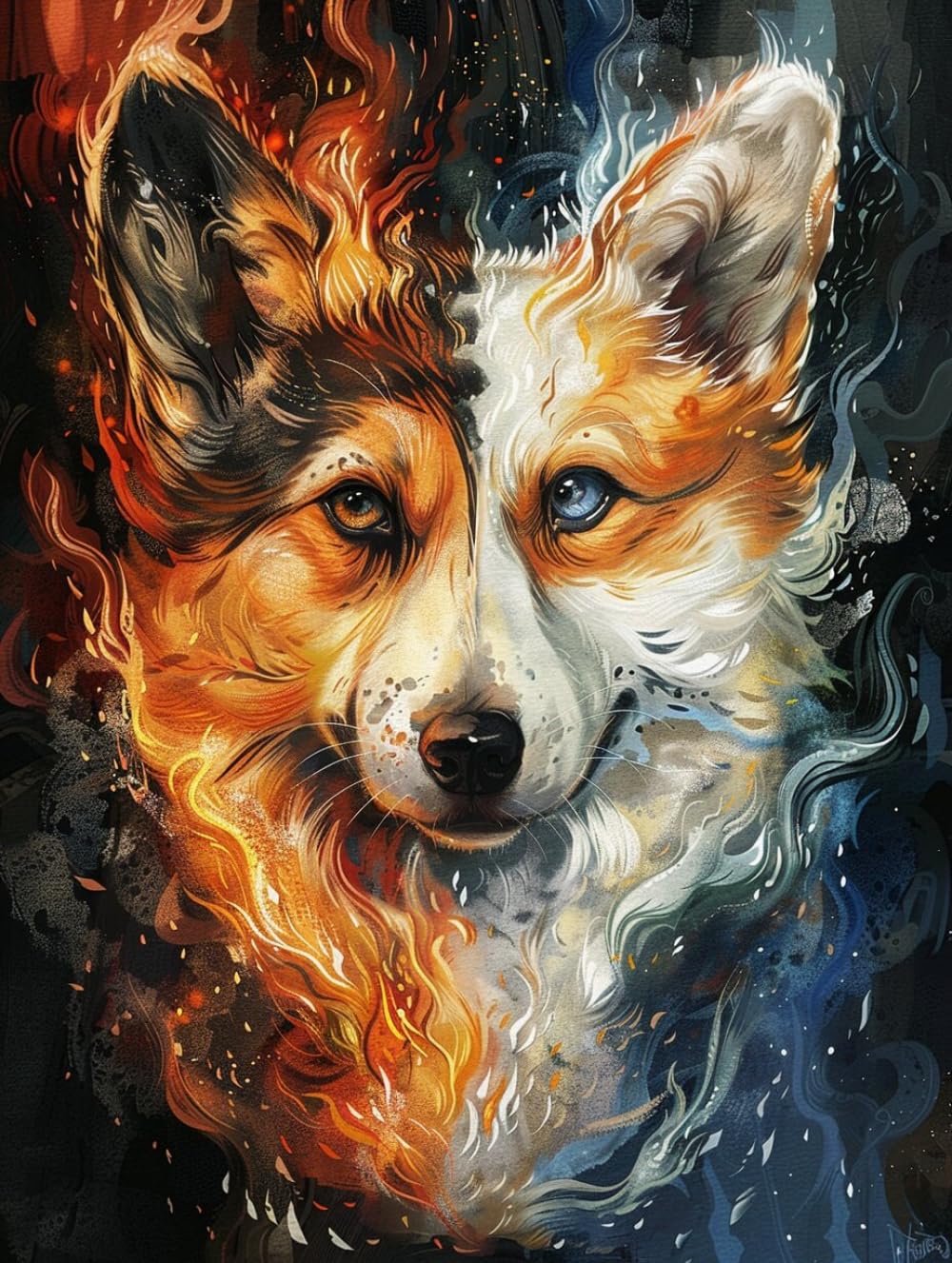 Perline Da Ricamo Fai-Da-Te Kit Da Ricamo Per Perline Fantasy Corgi Kit Da Ricamo Per Animali Fantasy Set Facile A Punto Croce Per Adulti Principianti 30x40cm