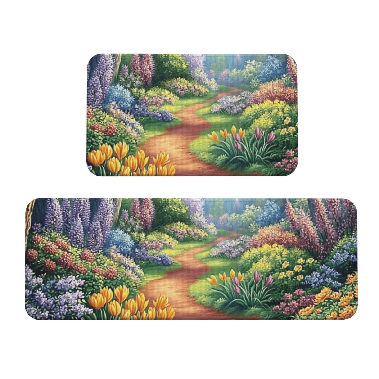 Tapetes acolchados para cocina en set de 2, diseño de bosque, antideslizantes y lavables