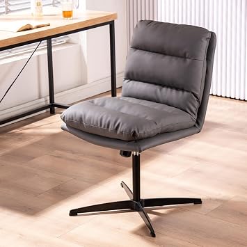 Criss Cross Chair Legged, Height Adjustable Wide Seat Computer Task Chair Swivel Vanity Chair, Armless Office Desk Chair No Wheels, Fabric Home Chair