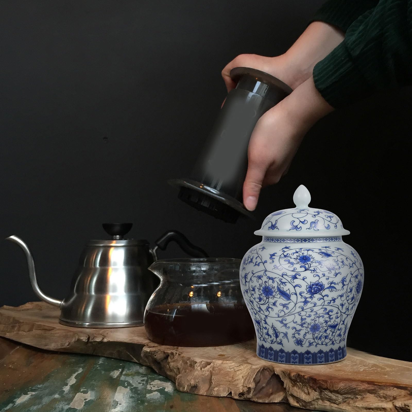 SOIMISS Tarro para Almacenamiento de Té Suelto Estilo Chino Retro Tapa Sellada de Cerámica Azul y Decoración de Cocina y Hogar
