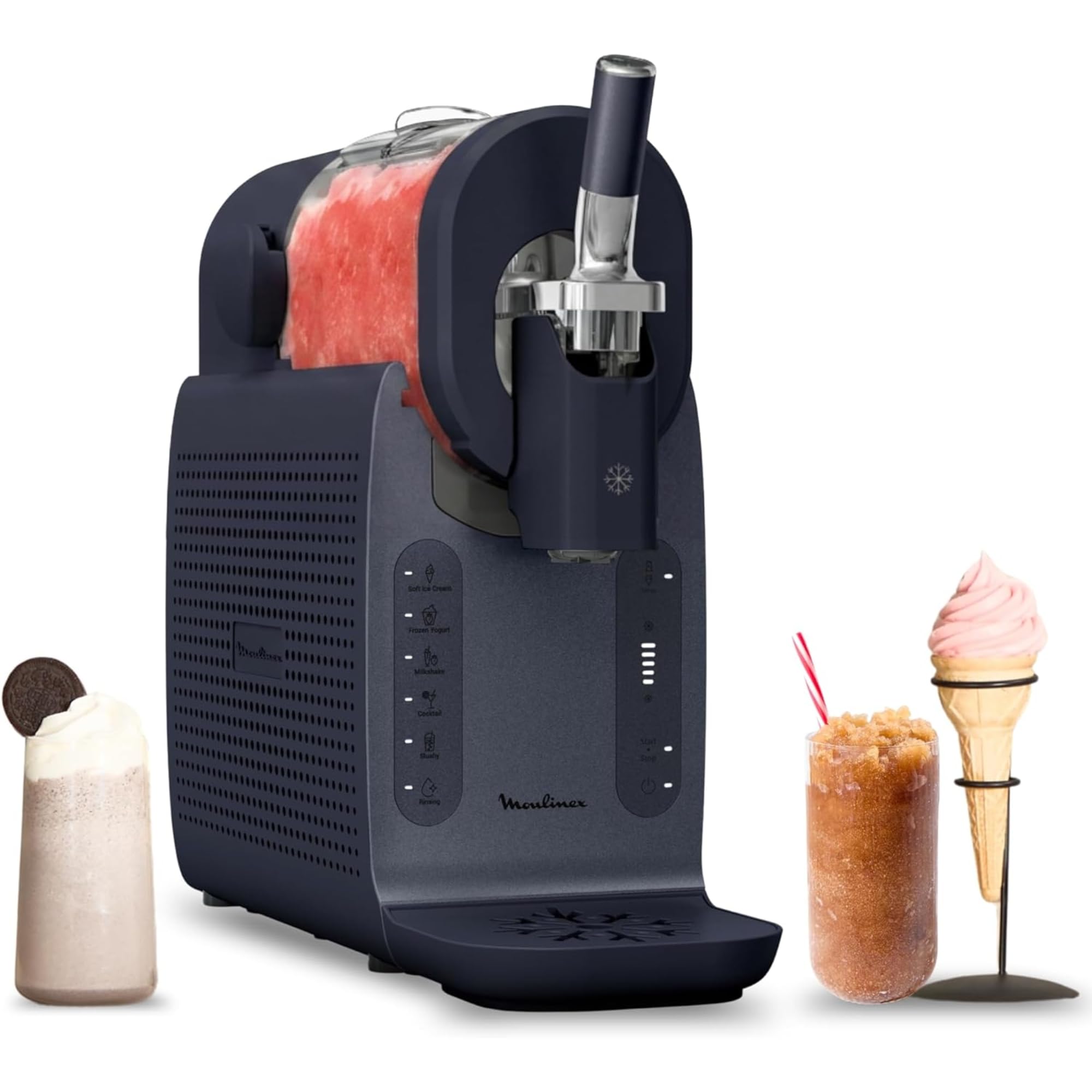 Moulinex Freezi, Machine à glaces et boissons glacées, Instantané, 5 programmes, Glaces à l’italienne, Yaourts glacés, Granités, Milkshakes, Cocktails, Nettoyage automatique, 1,4 L, MJ8024F0