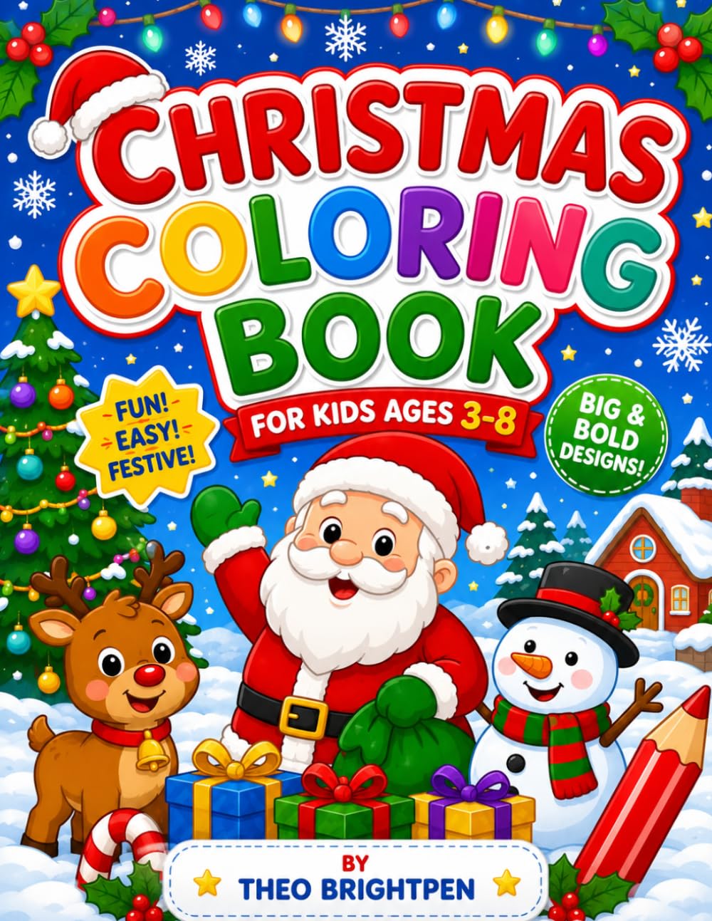 Christmas Coloring Book for Kids Ages 3-8: 40 Big & Bold Santas, Reindeer & Snowmen to Color | Simple Easy Pages for Toddlers, Preschool, Boys & Girls