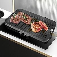 Vista 6 de Plancha reversible de hierro fundido 2 en 1 para parrilla de gas, sartén superior plana para estufa de gas, sartén superior para horno pre-sazonado