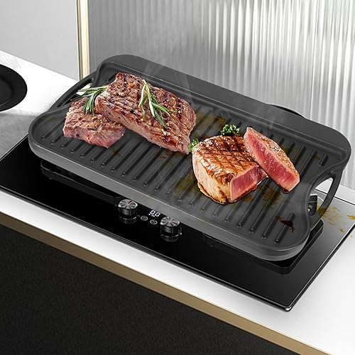 Miniatura 6 de Plancha reversible de hierro fundido 2 en 1 para parrilla de gas, sartén superior plana para estufa de gas, sartén superior para horno pre-sazonado,