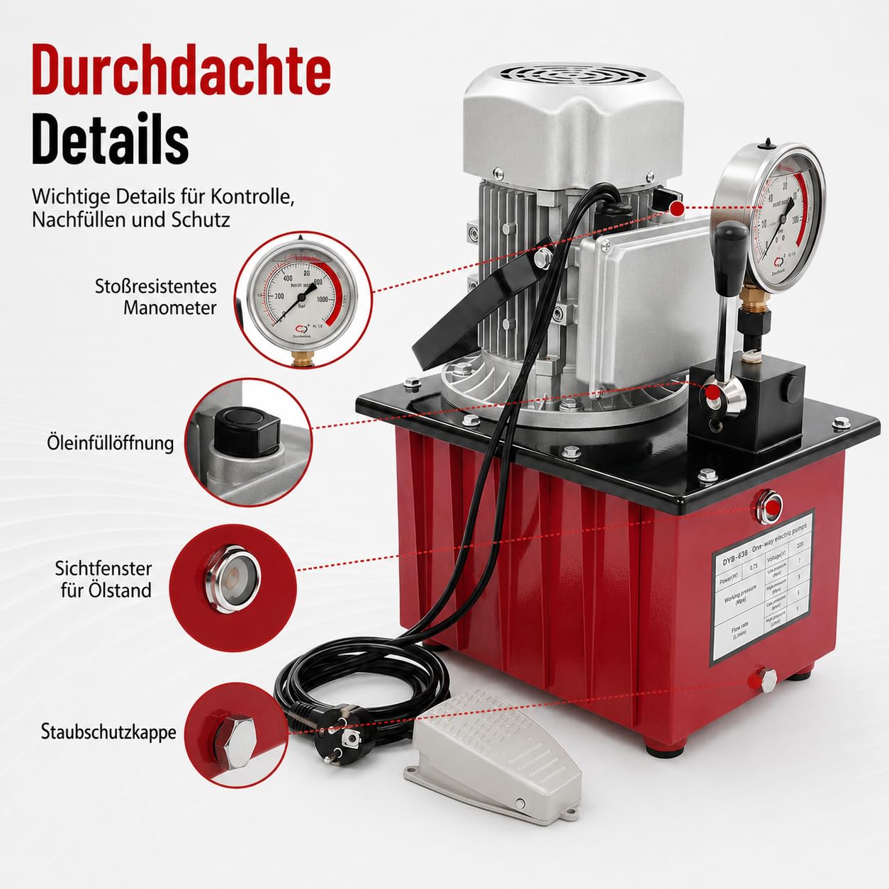 Bomba hidráulica eléctrica de 7 l, 750 W, 220 V, válvula manual, 700 bar, bomba eléctrica hidráulica con válvula manual
