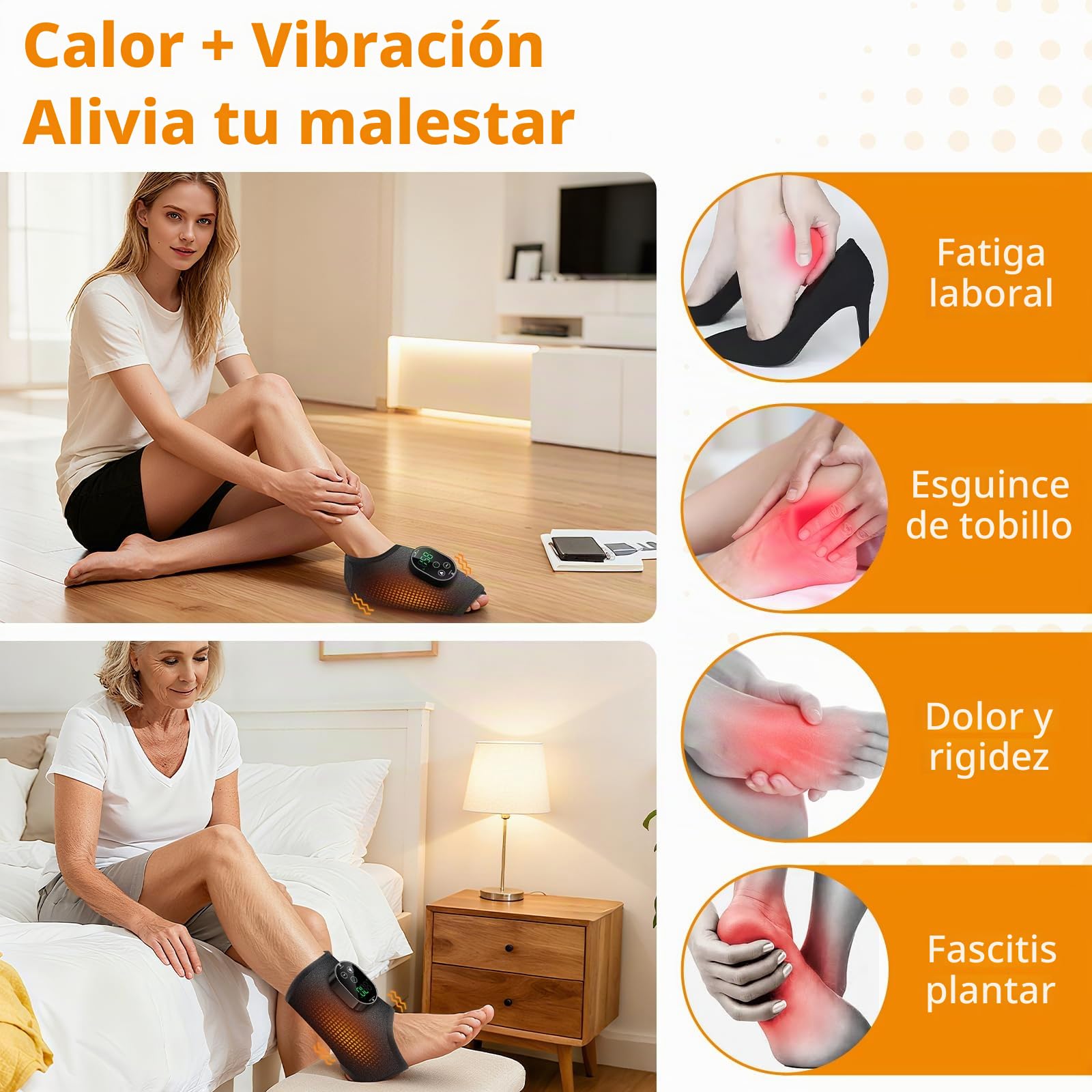 Masajeador de pies con calor, masajeador de tobillos inalámbrico con calefacción, almohadilla térmica de tobillo con 6 niveles de calor y 3 modos de vibración, vendaje calentado para mujeres y hombres