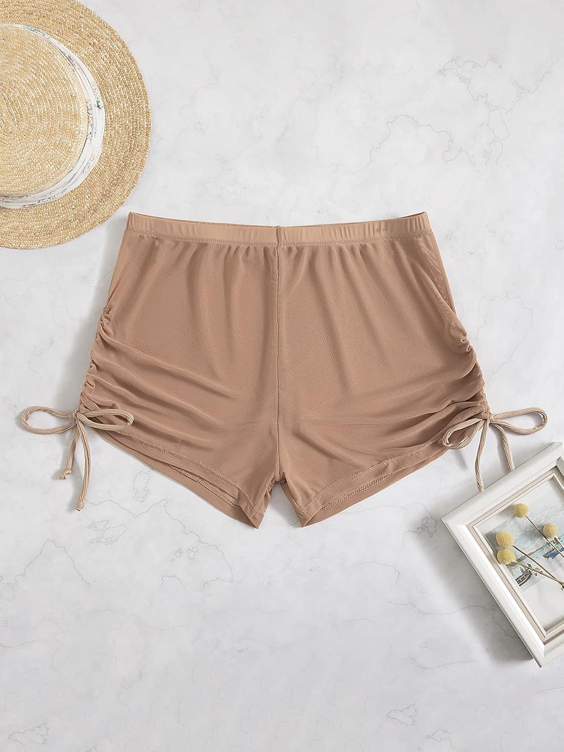 Women's Drawstring Side Mesh Sheer Beach Summer Cover Up Shorts Bikini Bottoms - Image 3