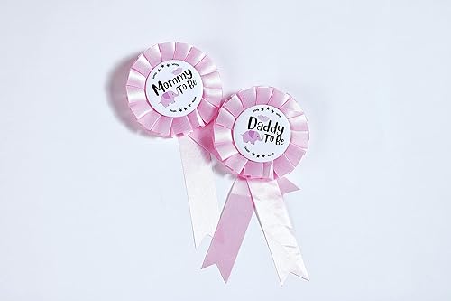 Miniatura 5 de HAPPYLAND - Decoraciones de baby shower para niña, juego de elefante rosa para bebé, hojalata, insignia de mamá para ser y papá para baby shower