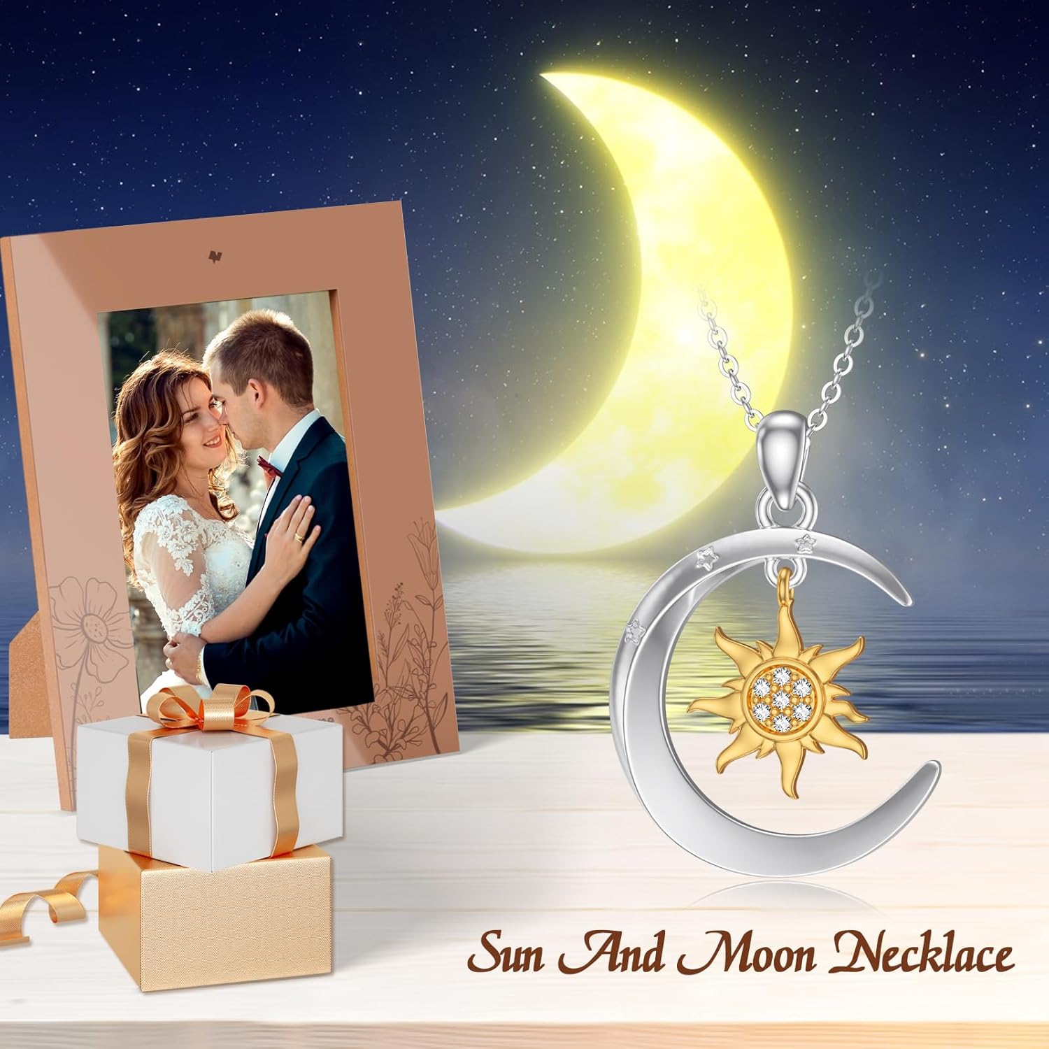 Diamond Sun and Moon Necklaces for Women 925 Sterling Silver Sun Pendant Necklace for Women Wife (0.028 ct t.w) - Image 5