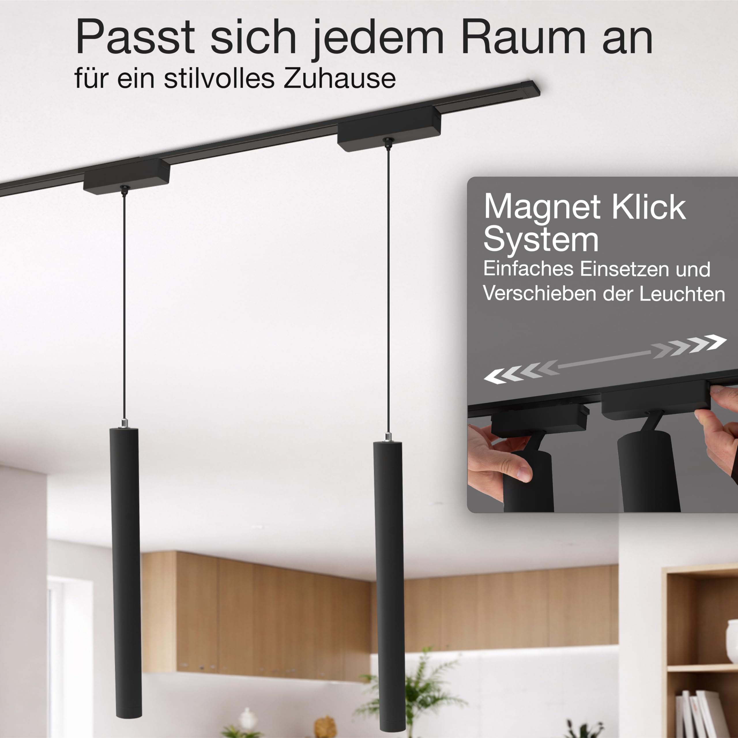 LED Pendelleuchte für Schienensystem Zigbee dimmbar 6W Hängelampe Schwarz